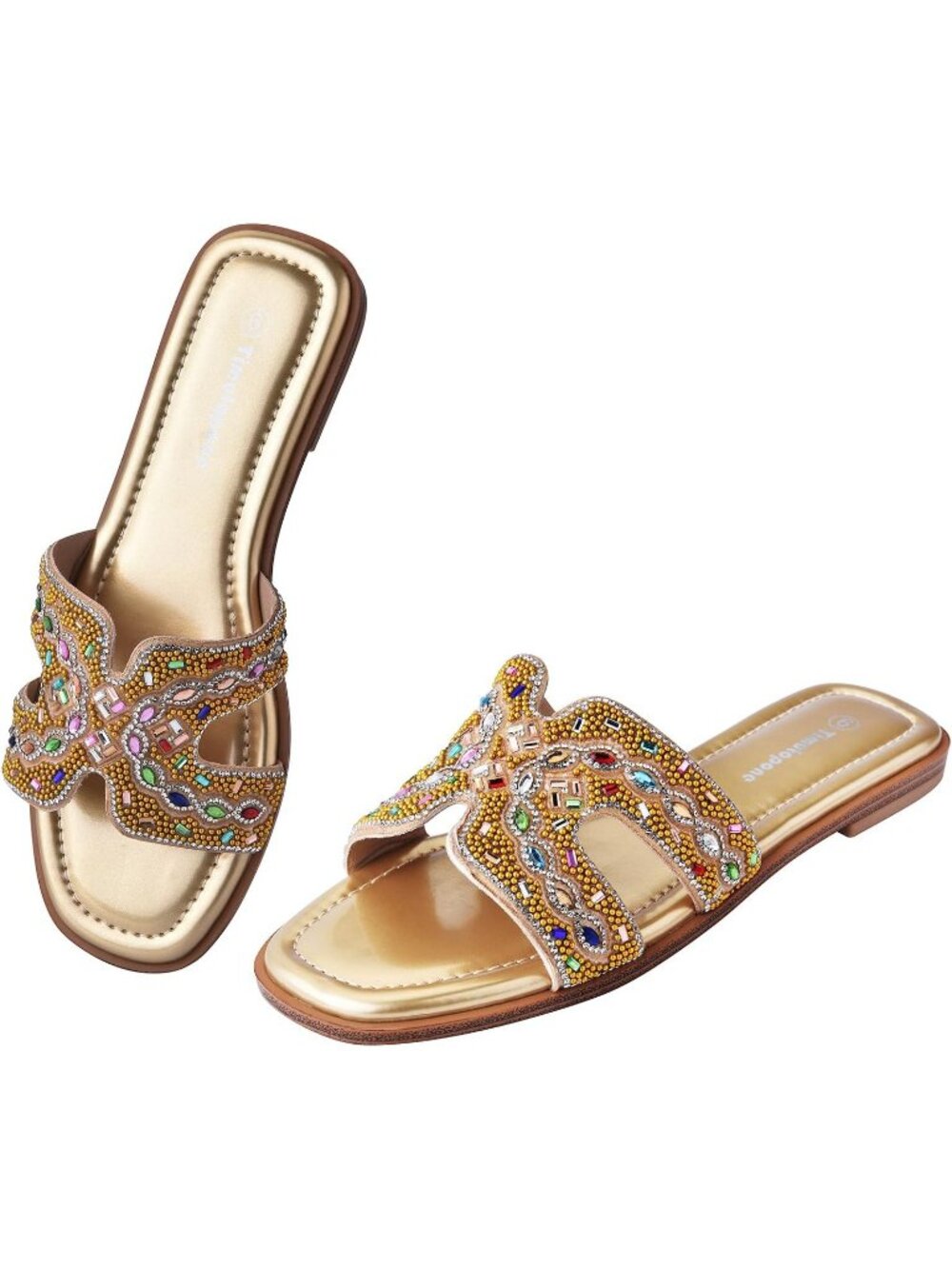 Women's Gold Open Toe Comfortable Slide Trendy Fashion Slip-On Casual Shoes